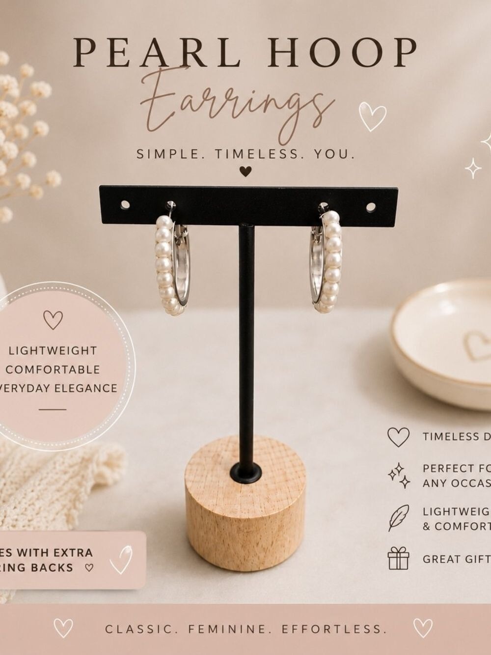 Cream Pearl Hoop Earrings